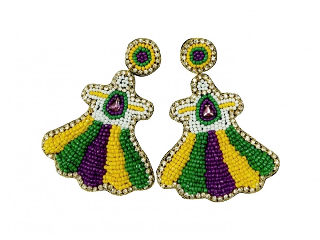 Mardi Gras Seed Bead Earrings