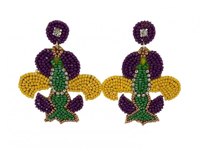 Mardi Gras Seed Bead Earrings