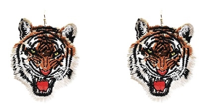 Tiger Embroidery Patch Earrings