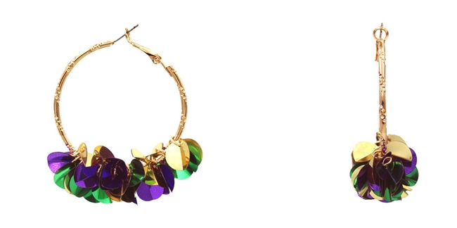 Mardi Gras Sequin Dangle Hoop Earrings