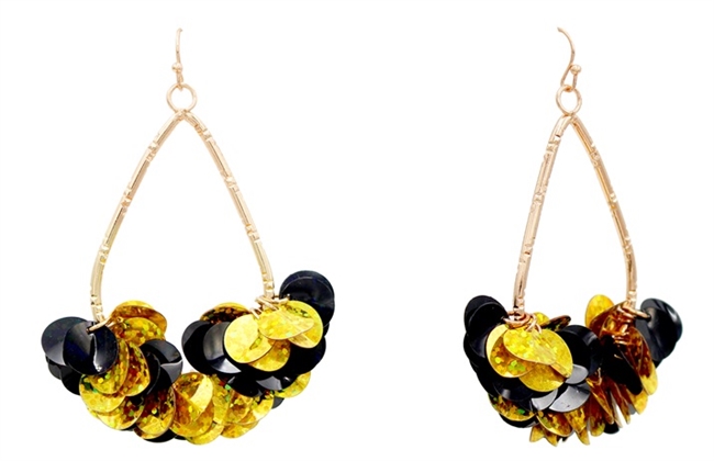 Black & Gold Sequin Teardrop Earrings