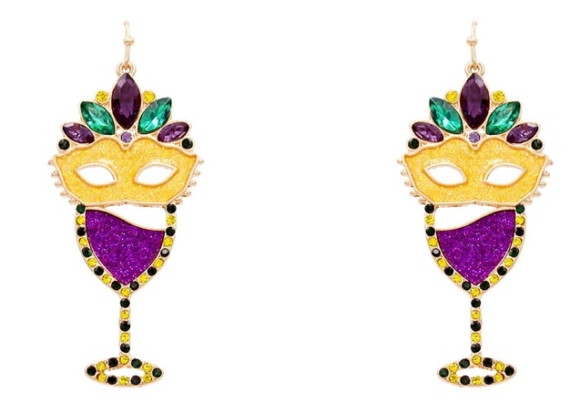 Mardi Gras Wine Glass W/Mask
