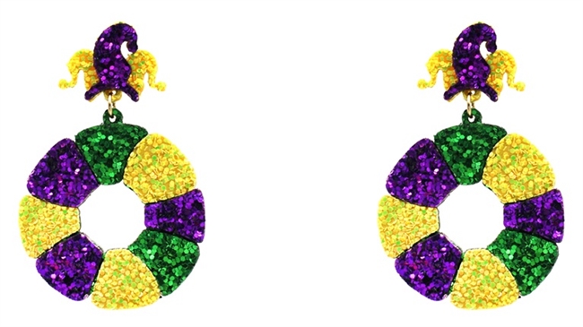 King Cake Glitter Earrings