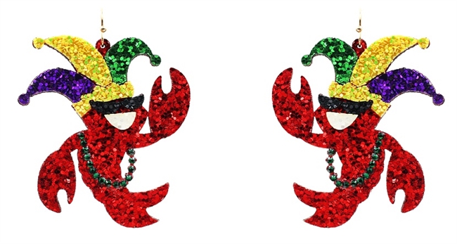 Mardi Gras Crawfish Glitter Earrings