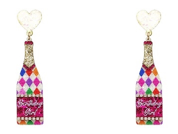 Glitter Birthday Wine Glass Earrings