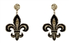 Black & Gold Glitter Fleur de Lis Earrings