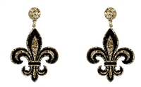 Black & Gold Glitter Fleur de Lis Earrings