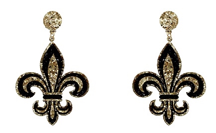 Black & Gold Glitter Fleur de Lis Earrings