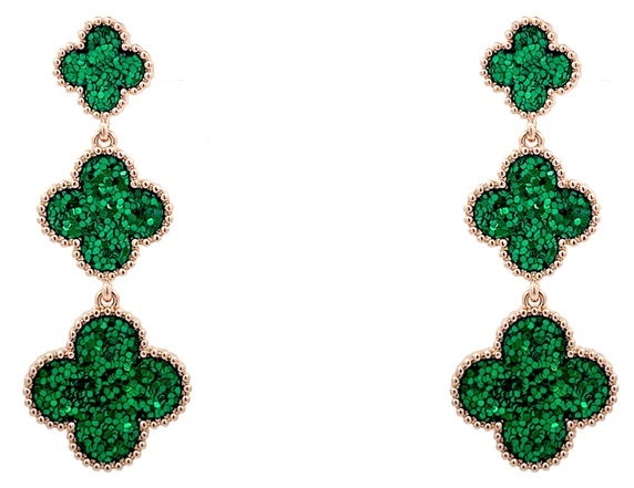 St Patricks Day 3 Drop Clover Earrings
