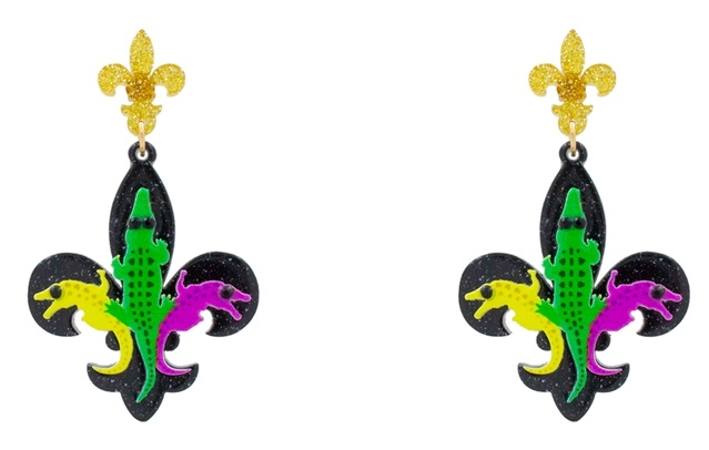 Mardi Gras Alligator Earrings