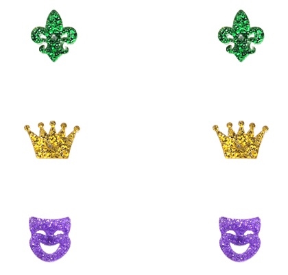 3 PC Mardi Gras Earrings