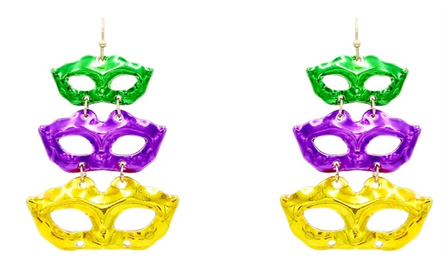 3 DropMardi Gras Mask  Earrings