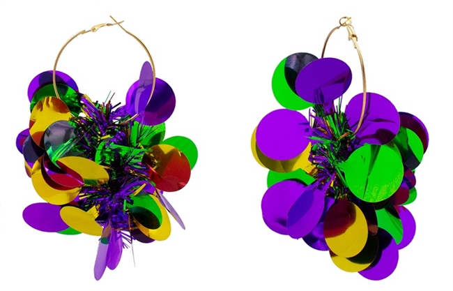 Mardi Gras Disc Hoop Earrings