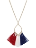 Marquis Shape Red, White and Blue Tassel Necklace