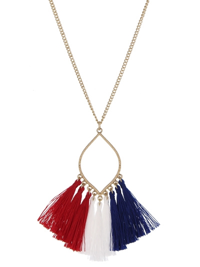 Marquis Shape Red, White and Blue Tassel Necklace