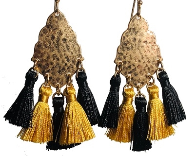 Small Hammered Black & Gold Earring