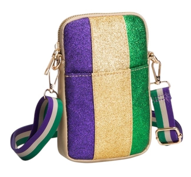 Mardi Gras Crossbody Bag W/ Gold Trim