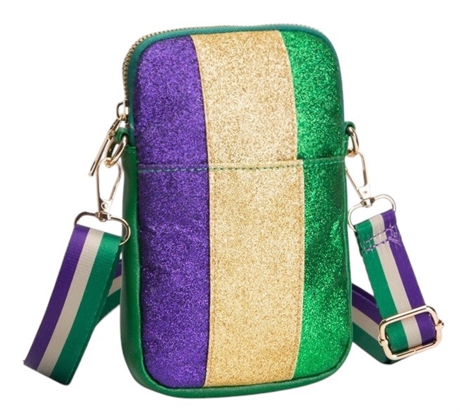 Mardi Gras Crossbody Bag W/ Green Trim
