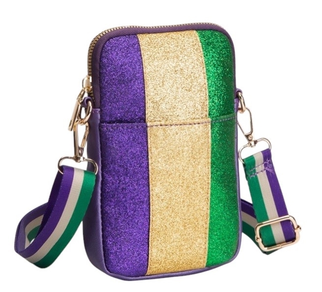 Mardi Gras Crossbody Bag W/ Purple Trim