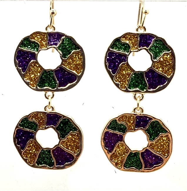 Double Drop Mardi Gras King Cake Earrings