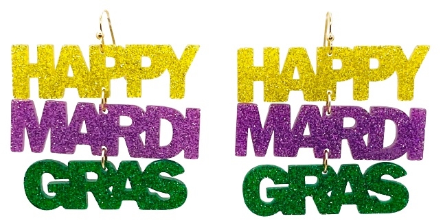 Acrylic  Happy Mardi Gras Earrings