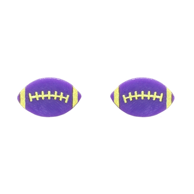 Purple & Gold Football Stud Earrings