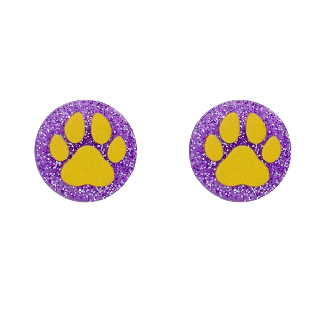 LSU Tiger Paw Glitter FDL Stud Earrings