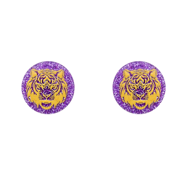 LSU Tiger Glitter FDL Stud Earrings