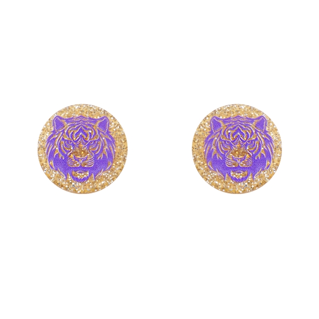 LSU Tiger Glitter FDL Stud Earrings