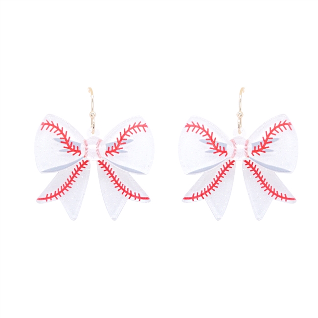 Baseball Dangle Bow Earrings