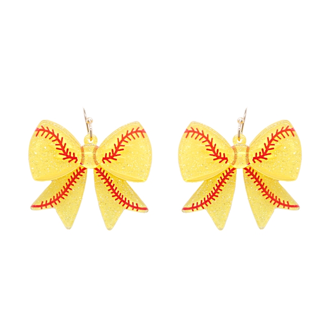 Softball Dangle Bow Earrings