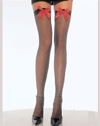 Fishnet thigh highs with satin bow