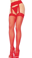 Plus size lace top sheer pantyhose with garterbelt