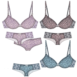 Wholesale Leopard print mesh and galloon lace bra and boyleg set