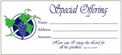 "Special Offering" Psalm 116:12 (NIV) Bill-Size Offering Envelope 100-pak.