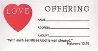 "Love Offering" Hebrews 13:16 (KJV) Bill-Size Offering Envelope 100-pak