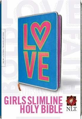 Girls Slimline Bible NLT by Tyndale. Hardcover, Blue/Neon. Save 50%