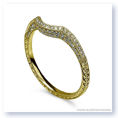 Mark Silverstein Imagines Engraved Thin 18K Yellow Gold Diamond Curved Notch Wedding Band