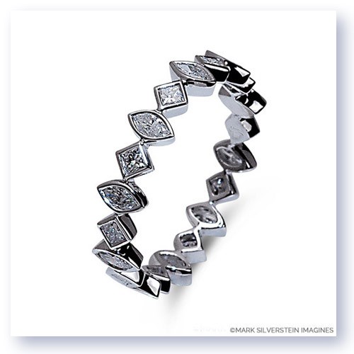 Mark Silverstein Imagines Marquise and Round Diamond Edgy Polished 18K White Gold Stackable Fashion Ring