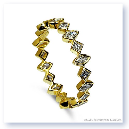 Mark Silverstein Imagines Marquise and Round Diamond Edgy Polished 18K Yellow Gold Stackable Fashion Ring