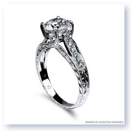 Mark Silverstein Imagines 18K White Gold Engraved Crossed Prong and Diamond Engagement Ring