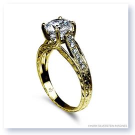 Mark Silverstein Imagines 18K Yellow Gold Engraved Crossed Prongand Diamond  Engagement Ring