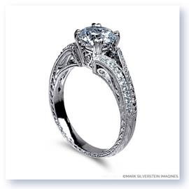 Mark Silverstein Imagines 18K White Gold Hand Engraved Split Shank and Filigree and Diamond Engagement Ring