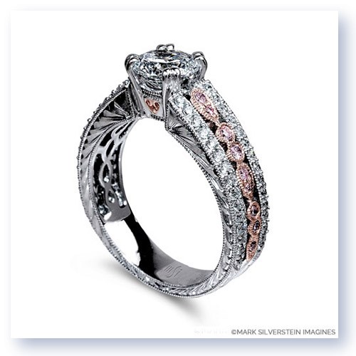 Mark Silverstein Imagines 18K White and Rose Gold Engraved Vintage Pink and White Diamond Engagement Ring
