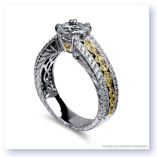 Mark Silverstein Imagines 18K White and Yellow Gold Engraved Vintage Yellow and White Diamond Engagement Ring
