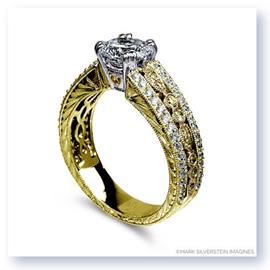 Mark Silverstein Imagines 18K Yellow Gold Engraved Vintage Yellow and White Diamond  Engagement Ring