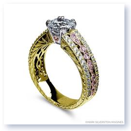 Mark Silverstein Imagines 18K Rose and Yellow Gold Engraved Vintage Pink and White Diamond  Engagement Ring