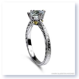 Mark Silverstein Imagines 18K White Gold Engraved Modern White and Yellow Diamond Engagement Ring