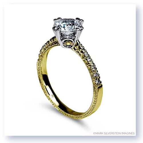 Mark Silverstein Imagines Hand Engraved 18K Yellow Gold Yellow Diamond Accent Engagement Ring