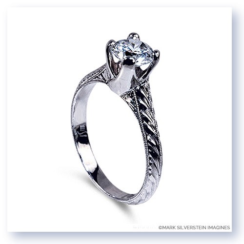 Mark Silverstein Imagines Hand Engraved 18K White Gold Tulip Twist Engagement Ring